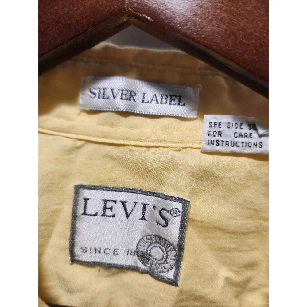 Vintage 80s Levis Silver Label Yellow Button Down Shirt Mens Medium Long Sleeve